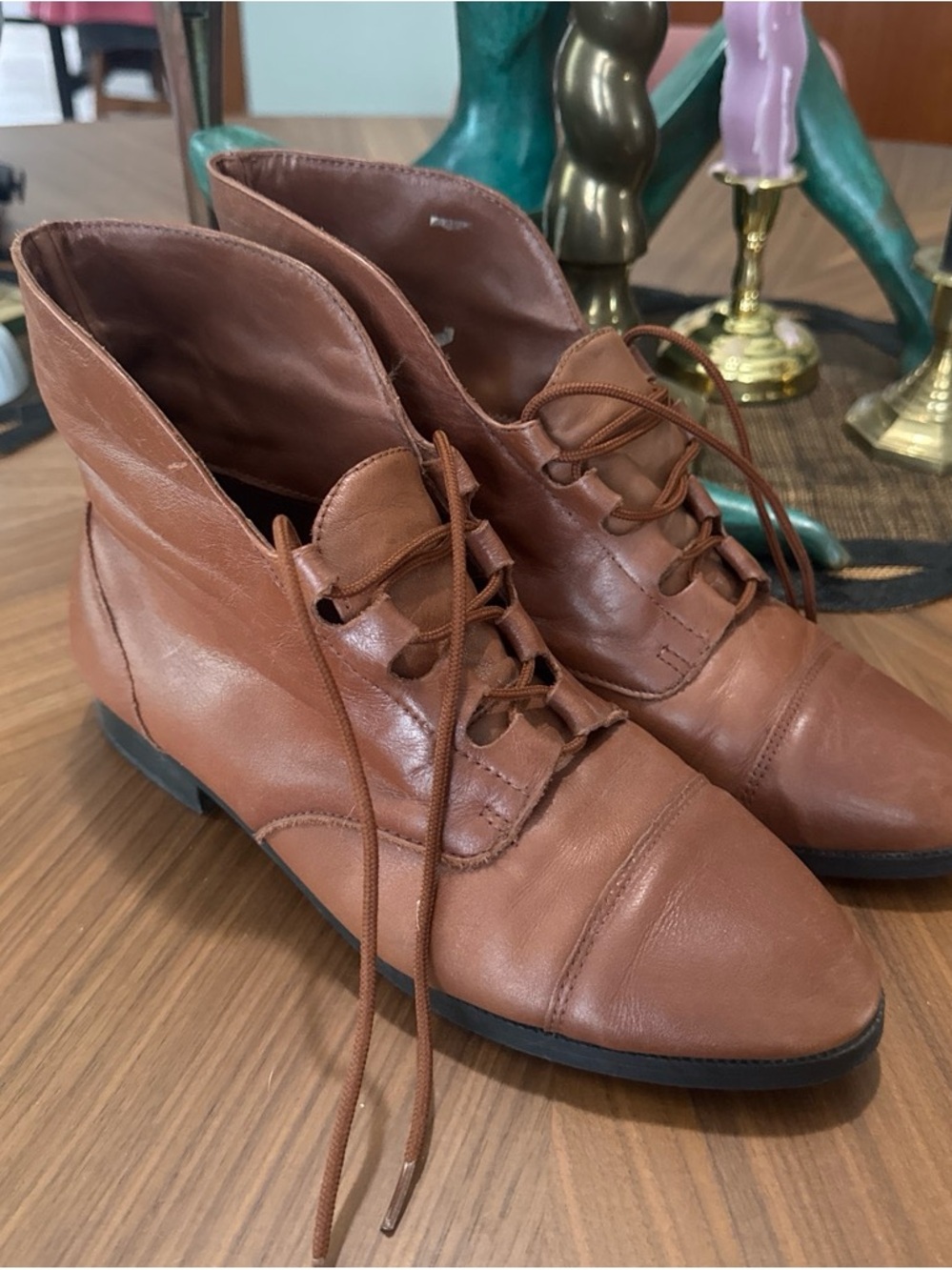 Vintage Leather Lace-Up Ankle Boots